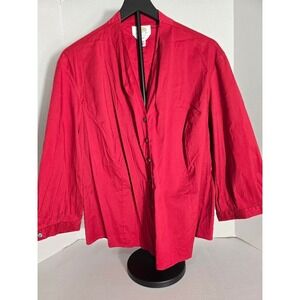 Talbots Woman Petite Red Stretch Cotton Blend Button‎ Front Shirt Blouse Top 22W